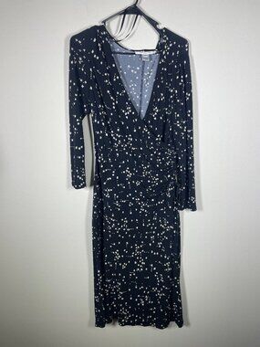 90s Evan Picone Wrap Midi Dress Size 12 Black & White Slinky Romantic Ruched!